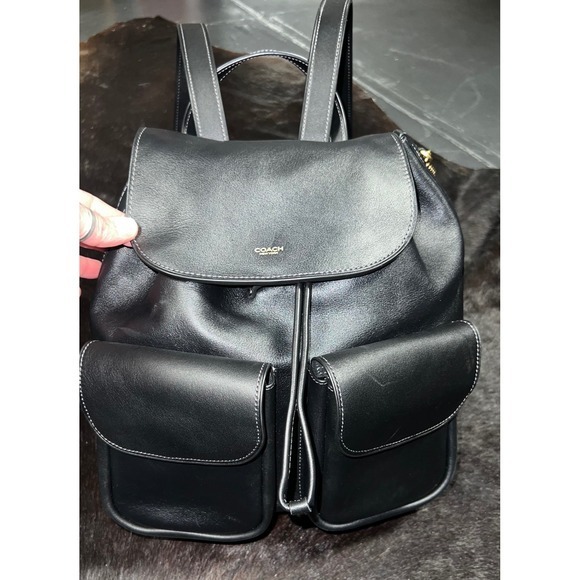 Coach Handbags - COACH Crosby 28 Black Natural Grain Leather Backpack Gold Hardware Drawstring